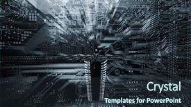  Presentation with computer processing - Presentation theme consisting of large microchip hovering above computers background and a tawny brown colored foreground