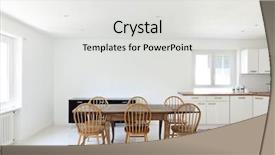  Presentation with dining table - Audience pleasing PPT layouts consisting of large modern kitchen dining table backdrop and a light gray colored foreground