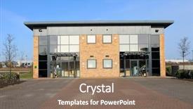  Presentation with facade - Audience pleasing PPT theme consisting of large modern office building backdrop and a coral colored foreground