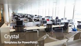  Presentation with interior design office - Audience pleasing PPT theme consisting of large open plan office interior backdrop and a tawny brown colored foreground