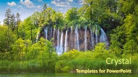  Presentation with water park - Colorful slide deck enhanced with large-panorama-of-waterfalls backdrop and a tawny brown colored foreground