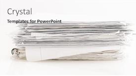  Presentation with recycling paper - PPT theme consisting of large-pile-of-waste-paper background and a sky blue colored foreground