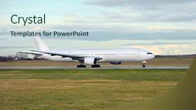  Presentation with runway - PPT theme featuring large plane on the runway background and a sky blue colored foreground