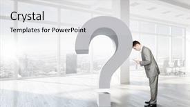  Presentation with despair - PPT layouts with large question mark sign - businessman in despair to find background and a  colored foreground