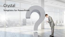  Presentation with despair - Beautiful slides featuring large question mark sign - businessman in despair to find backdrop and a  colored foreground