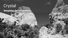  Presentation with spanish - Theme featuring large rocks line the walk through the boquer valley in the tramuntana mountains on the spanish island of majorca background and a dark gray colored foreground