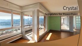  Presentation with house window - Presentation theme consisting of large room with panoramic window background and a coral colored foreground