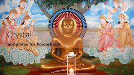  Presentation with yellow color - Slide deck consisting of large-sculpture-of-a-buddha background and a coral colored foreground