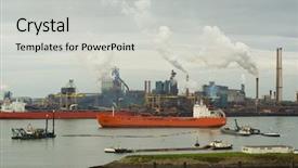  Presentation with oil refinery industry - Presentation design consisting of large ships in harbor oil background and a light gray colored foreground