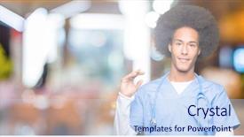  Presentation with doctor african - Colorful presentation design enhanced with large size sign measure symbol backdrop and a sky blue colored foreground