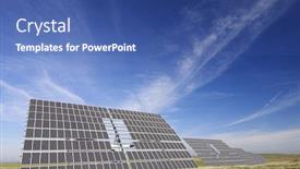  Presentation with solar - Audience pleasing theme consisting of large solar panels with cloudy backdrop and a ocean colored foreground