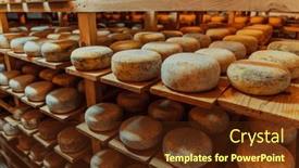  Presentation with cheese - Slides featuring large-storehouse-of-manufactured-cheese background and a tawny brown colored foreground