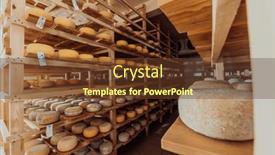  Presentation with standing on scooter - PPT theme having large-storehouse-of-manufactured-cheese background and a tawny brown colored foreground