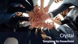  Presentation with unity - Amazing PPT theme having large successfull business team showing backdrop and a wine colored foreground