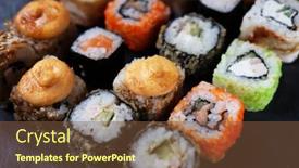  Presentation with sushi - Beautiful PPT layouts featuring large-sushi-set-on-black backdrop and a tawny brown colored foreground