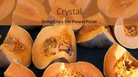  Presentation with pumpkin seeds - PPT theme enhanced with large-tasty-slices-of-pumpkin background and a gold colored foreground