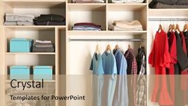  Presentation with closet - Colorful slides enhanced with large wardrobe closet with different backdrop and a  colored foreground