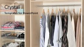 Presentation with closet - Beautiful PPT theme featuring large wardrobe closet with different backdrop and a coral colored foreground