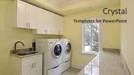  Presentation with laundry - Audience pleasing presentation design consisting of large washer and dryer backdrop and a coral colored foreground