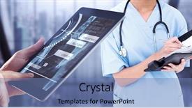  Presentation with tablet - Audience pleasing slide set consisting of large window looking on city backdrop and a teal colored foreground