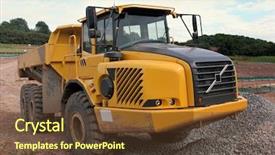  Presentation with truck - Cool new presentation theme with large yellow dumper truck standing idle on a mud track on a building site with a pile of gravel to the front backdrop and a tawny brown colored foreground