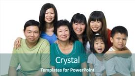  Presentation with generations - Slides having larger asian family portrait background and a ocean colored foreground