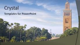  Presentation with famous moroccan koutoubia mosque minaret - Presentation design enhanced with largest mosque of the marrakech background and a light blue colored foreground