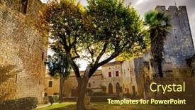  Presentation with medieval church - Cool new slide set with larressingle one of the most beautiful and small fortified villages in france with walls towers moats entrance bridge castle fortified church and medieval houses attached to the walls backdrop and a tawny brown colored foreground