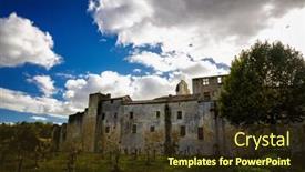  Presentation with church medieval - Colorful presentation design enhanced with fortify - larressingle one of the most backdrop and a tawny brown colored foreground