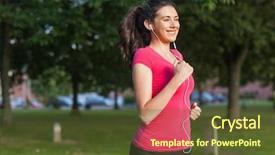  Presentation with listening woman - PPT theme with las corridas - motivated sporty woman running background and a  colored foreground