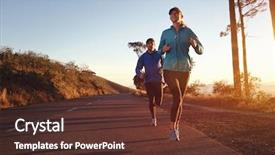  Presentation with marathon - Audience pleasing presentation theme consisting of las corridas - running at sunrise couple exercising backdrop and a tawny brown colored foreground