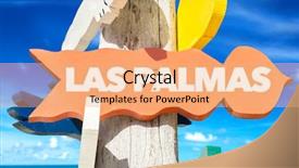  Presentation with welcome - PPT layouts featuring las palmas welcome sign with beach background and a coral colored foreground
