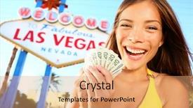  Presentation with las vegas sign - Slides with las vegas girl excited holding background and a coral colored foreground