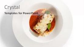  Presentation with food lasagna - Colorful PPT theme enhanced with lasagna-bolognese-close-up-served backdrop and a white colored foreground