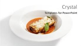  Presentation with food lasagna - Presentation design enhanced with lasagna-bolognese-close-up-served background and a white colored foreground