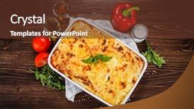  Presentation with food lasagna - Audience pleasing slides consisting of lasagna on wooden table backdrop and a tawny brown colored foreground
