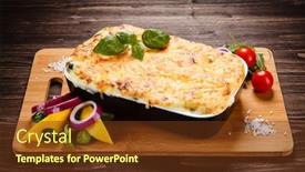  Presentation with served - Beautiful presentation featuring lasagna served on cutting board backdrop and a tawny brown colored foreground