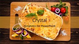  Presentation with served - Presentation design enhanced with lasagna served on cutting board background and a gold colored foreground