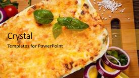  Presentation with served - Beautiful presentation design featuring lasagna served on cutting board backdrop and a gold colored foreground