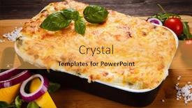  Presentation with served - Colorful presentation enhanced with lasagna-served-on-cutting-board backdrop and a yellow colored foreground