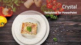  Presentation with spinach - PPT layouts consisting of lasagna with spinach on wooden background and a tawny brown colored foreground