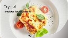  Presentation with green leaf - Beautiful slides featuring lasagna-with-tomato-and-green backdrop and a light gray colored foreground