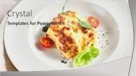  Presentation with green leaf - Beautiful PPT layouts featuring lasagna-with-tomato-and-green backdrop and a light gray colored foreground