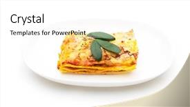  Presentation with olive leaf - Presentation theme featuring lasagne on white plate isolated with olive leaf placed on top background and a white colored foreground