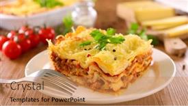  Presentation with beef - PPT layouts enhanced with lasagne-with-minced-beef-tomato background and a coral colored foreground