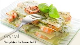  Presentation with shrimp - Presentation consisting of lasagne-with-shrimp-and-pesto background and a yellow colored foreground