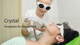  Presentation with laser beauty treatment - PPT layouts consisting of laser depilation and skincare treatment background and a mint green colored foreground