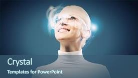  Presentation with hologram - Beautiful presentation theme featuring laser eye - young woman in white backdrop and a ocean colored foreground