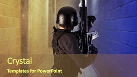  Presentation with airport security - Cool new PPT theme with laser gun - airport security armed police wearing backdrop and a tawny brown colored foreground