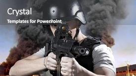  Presentation with firewall antivirus alert protection security - Colorful presentation enhanced with laser gun - industry security armed police wearing backdrop and a dark gray colored foreground
